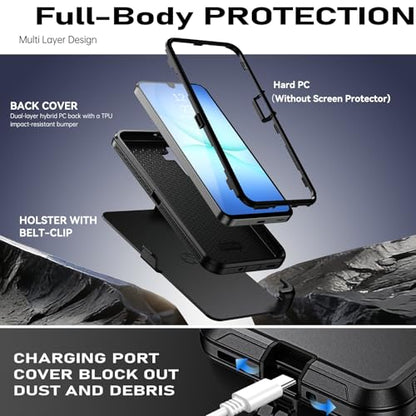 DUEDUE Magnetic Case for Samsung Galaxy A17 Case, Samsung A16 Case with Belt Clip Holster, Heavy Duty Protection Case[Compatible with Magsafe], Rugged Phone Cover with 360°Rotating Kickstand, Black