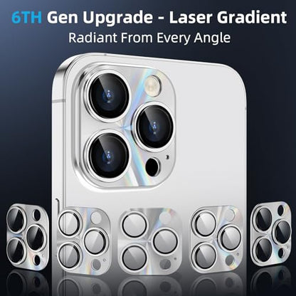 YWXTW Camera Lens Protector for iPhone 15 Pro Max/iPhone 15 Pro, [Lithography Laser Gradient] [5X Strengthen] Tempered Glass Screen Protector Metal Ring Back Camera Lens Cover (Silver Titanium) - color: Silver Titanium