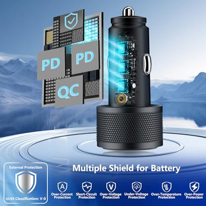 Apple MFi Certified iPhone 17 Car Charger 3Port 67W USB-C&USB-A Car Charger - color: Jet Black