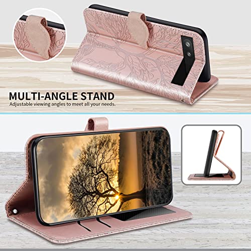 Wallet Case for Google Pixel 6A with Card Holder/Slot,PU Leather Folio Flip Shell [Kickstand][Magnetic Closure][Wrist Strap] Shockproof Cover Fit Google Pixel 6A, Rose Gold - color: Rose gold, size: Google Pixel 6A