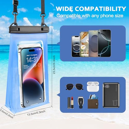 PEDVSTY Floating Waterproof Phone Pouch 2 Pack, Double Seals Dry Bags, 7.2" | Large, IPX8 Waterproof Bags, Extra Sealing Layer, Adjustable Lanyard, Fits All Phones, Kayak/Beach/Cruise Travel Essentials - color: White+Blue