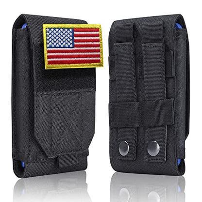 Black Tactical Molle Cellphone Pouch Case,Heavy Duty Waterproof Phone Holster Bag for iPhone 11 12 13 Pro Max for Samsung S22 S21 S20 FE Note 20 A02S Less 6.7" Phone with 2 Pack US Flag Patch - color: Black & 2 Red Patches