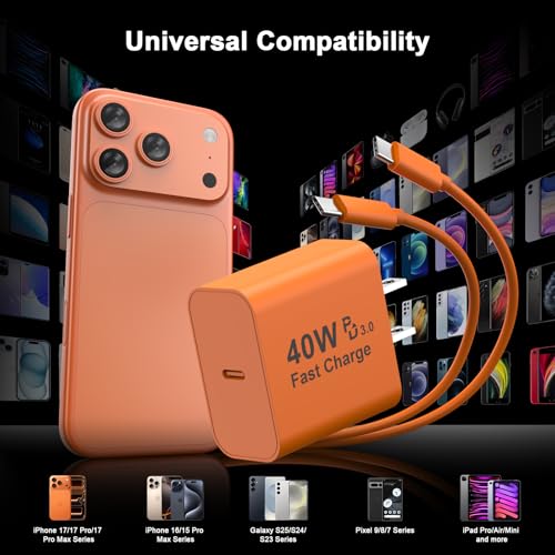 iPhone 17 16 15 Charger Fast Charging 10FT, 40W USB C Charger Block & Cable - color: Orange, size: 2P-10FT
