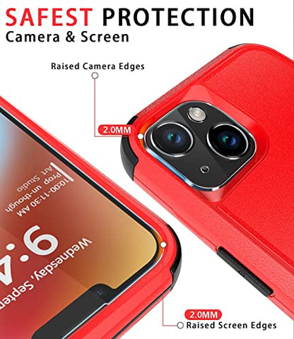 Diverbox for iPhone 14 Case [Shockproof] [Dropproof] [Tempered Glass Screen + Camera Lens Protector],Heavy Duty Protection Phone Case Cover for Apple iPhone 14 (Red-3in1) - color: RED-3in1