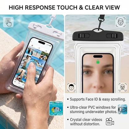 [2 Pack] Universal Floating Waterproof Phone Pouch, IP68 Water Proof Case for All Phones with Detachable Lanyard - Perfect Beach Cruise Essentials for iPhone 16 15 14 Pro Max, Galaxy S25