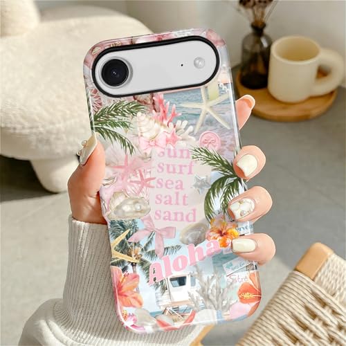 Case for iPhone 17 Air, Cute Phone Case, Aloha Summer Collage | Hybrid 2-Layer Phone Cover，Military-Grade Protection Durable Shockproof Anti-Scratch Cases - color: Pink Aloha Summer Collage, size: Iphone 17 Air