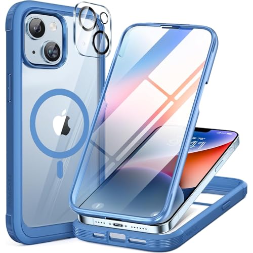 miracase Magnetic for iPhone 14 Case 6.1", [Built-in Tempered Glass Screen Protector + Lens Protector] [Compatible with MagSafe] Full-Body Protective Bumper 14 Phone Cover, Blue - color: Magnetic Blue, size: iPhone 14