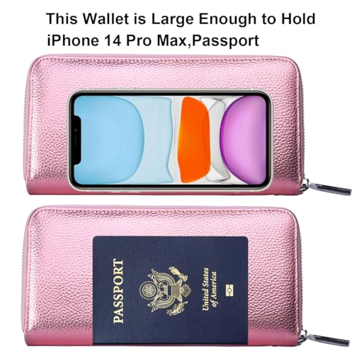 Small Compact Women Wallet RFID Blocking Genuine Leather Bifold Purse with ID Windows - color: 1- Pebbled Rose Gold, size: One Size
