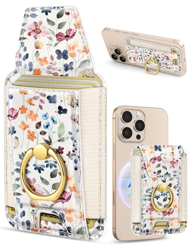 Shorogyt Compatible with Magsafe Wallet with Grip, Watercolor Wildflowers - color: Watercolor Wildflowers