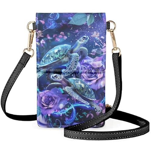 WELLFLYHOM Mini Touchscreen Crossbody Phone Bags for Women with Card Slots Shoulder Bag Purse Leather - color: 1 Sea Turtle