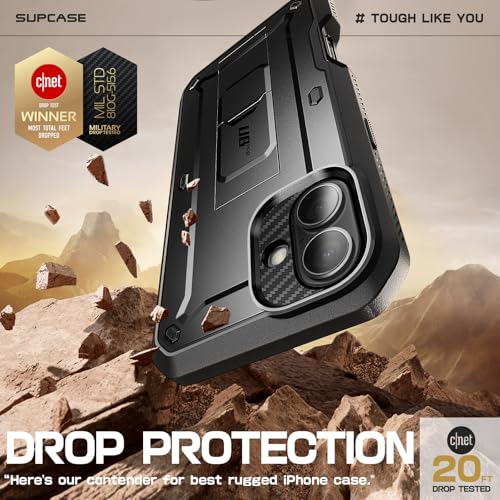 SUPCASE for iPhone 16 Case with Screen Protector & Kickstand, Black - color: Black