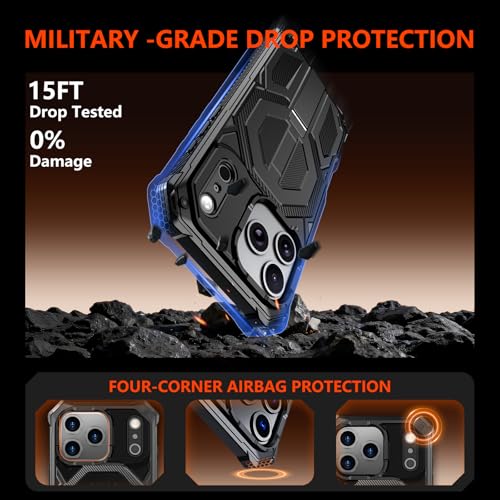 for iPhone 17 Pro Max Case with Kickstand, [15FT Military-Grade Drop Protection] [Compatible with MagSafe] Rugged Shockproof Heavy Duty Magnetic iPhone 17 Pro Max Phone Case Cover (Black) - color: Black