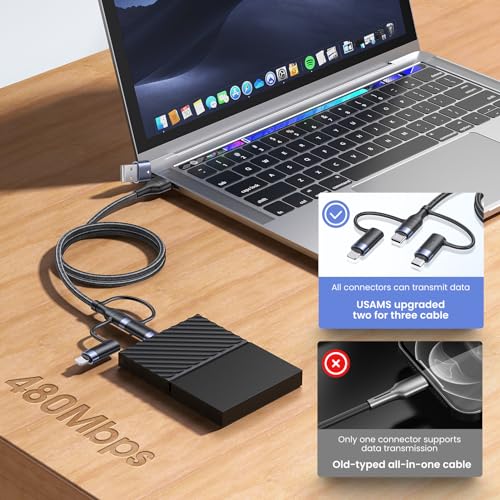 3-in-1 USB C Multi Fast Charging Cable 60W 6.6FT Nylon Multi Charger - color: Black, size: 6.6FT