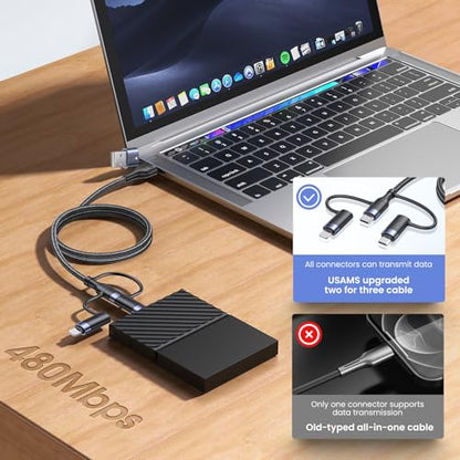 3-in-1 USB C Multi Fast Charging Cable 60W 6.6FT Nylon Multi Charger - color: Black, size: 6.6FT