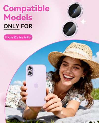 CloudValley All Bling Camera Lens Protector for iPhone 17/iPhone 16/Plus - color: Bling Purple