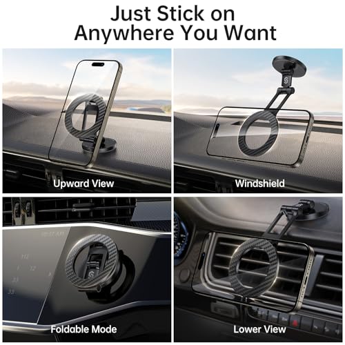SYNCWIRE Fits MagSafe Car Mount Magnetic Phone Holder for Dash and Tesla - color: Carbon Fiber