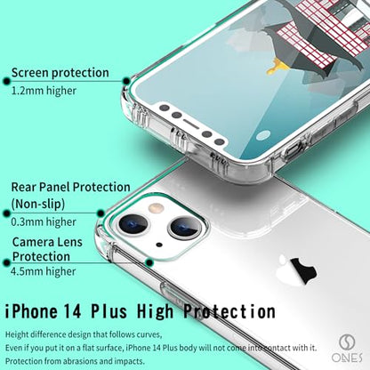 ONES for iPhone 14 Plus Case Clear, Slim Soft TPU Silicone Cover, Military Drop Protective Thin Phone Bumper Case with Shockproof Airbags, Yellowing Resistant, Transparent - color: HD High Transparency, size: iPhone 14 Plus