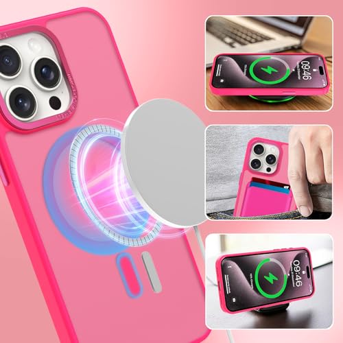 Magnetic Designed for iPhone 15 Pro Max Case 6.7" 2023, Hot Pink | [Compatible with Magsafe] [with Wallet & Card Holder] [Military Drop Protection] Slim Translucent Matte Phone Case - color: Hot Pink, size: iPhone 15 Pro Max