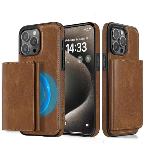 LOHASIC Compatible with Magsafe iPhone 15 Pro Max Wallet Case, Brown | Luxury Leather, RFID Blocking, Detachable Credit Card Holder Slot, Strong Magnetic, Kickstand, Flip Phone Case - color: Brown, size: for iPhone 15 Pro Max