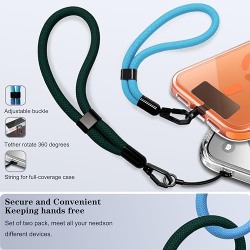 Phone Lanyard, 2 Pack Adjustable Cell Phone Lanyard Hand Phone Wrist Strap with Tether Tabs for Smartphones - color: Bright Blue