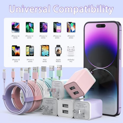 5Pack iPhone Charger Dual Port USB Wall Charger with 6FT Lightning Cable