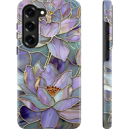 Esdot for Samsung Galaxy S23 Case - Wireless Charging Compatible – Dual-Layer Soft Silicone + Hard Shell - Wildflower Design - Protective Phone Cover for Women Girls - Abstract Lotus
