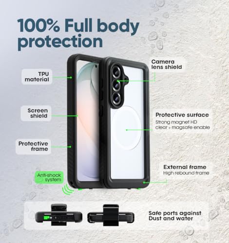 MOTIVE Waterproof Case with Belt Clip Samsung Galaxy s26 Plus | 6.7" | Built-in screen protector, Full protection, compatible with MagSafe, 360° holster - size: s26 Plus