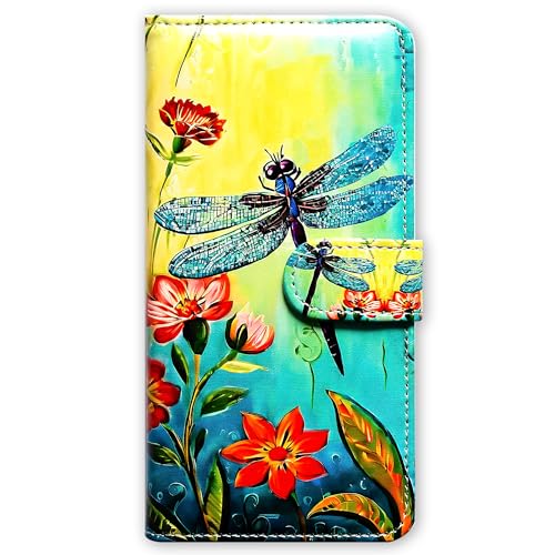 RFID Safe Case for iPhone 15 Pro Max,RFID Blocking,Red Flower Blue Dragonfly Leather Flip Phone Case Wallet Cover with Card Slot Holder Kickstand for iPhone 15 Pro Max - color: Red Flower Blue Dragonfly