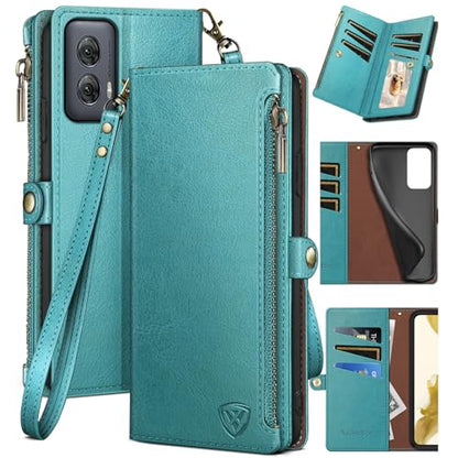 XcaseBar for Motorola Moto G Power 5G 2024 Wallet case with Zipper Credit Card Holder【RFID Blocking】,Flip Folio Book PU Leather Phone case Shockproof Cover Women Men for Power 5G 2024 case Blue Green - color: Blue Green
