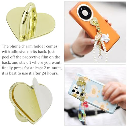 10pcs Heart Phone Charm Holder Metal Phone Finger Grip Hook - color: Gold