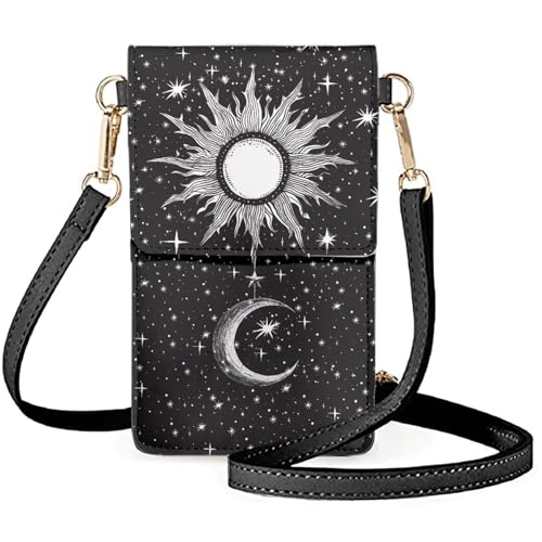 WELLFLYHOM Mini Touchscreen Crossbody Phone Bags for Women with Card Slots Shoulder Bag Purse Leather - color: 1 Moon Star and Sun