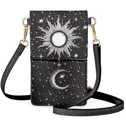 WELLFLYHOM Mini Touchscreen Crossbody Phone Bags for Women with Card Slots Shoulder Bag Purse Leather - color: 1 Moon Star and Sun