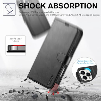TUCCH Wallet Case for iPhone 16 Pro Max (6.9") 2024, 4 Card Holders, Black | RFID Blocking, Viewing Stand, Shockproof TPU Shell, PU Leather, Magnetic Closure, Protective Folio Flip Cover - color: Black