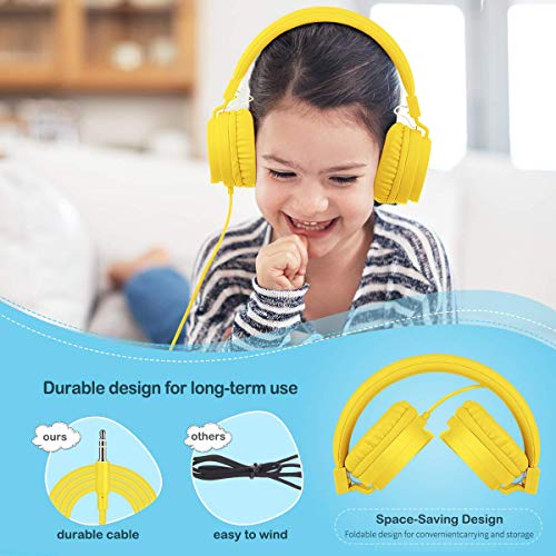 Kids Headphones, Lightweight Stereo Wired Toddler Headphones, Adjustable Headband Children's Headset for Smartphones Computer Pad Earphones(Yellow) - color: Yellow