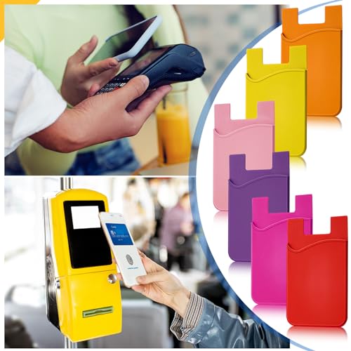 Kanayu 48 Pcs Cell Phone Wallet Silicone Adhesive Phone Case Phone Pocket Card Holder for Most Phones, 12 Colors