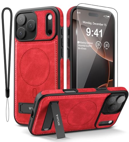 WTCASE Magnetic for iPhone 1X Leather Case,Built-in Invisible Stand [Compatible with Magsafe] Protective Slim Kickstand Phone Cover (2025) (Red, iPhone 1R Pro Max) - color: Red, size: iPhone 1R Pro Max