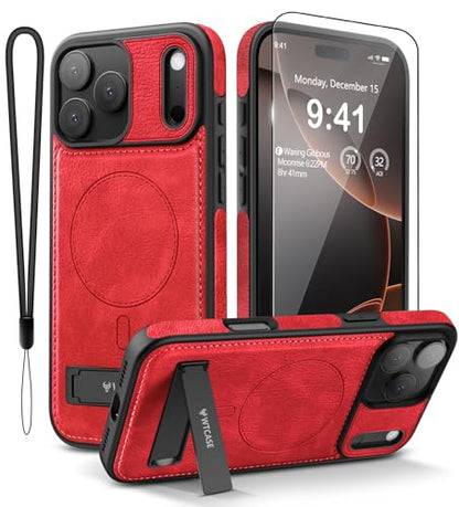 WTCASE Magnetic for iPhone 1X Leather Case,Built-in Invisible Stand [Compatible with Magsafe] Protective Slim Kickstand Phone Cover (2025) (Red, iPhone 1R Pro Max) - color: Red, size: iPhone 1R Pro Max