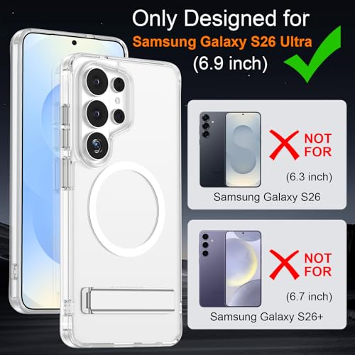 for Samsung Galaxy S26 Ultra Case with Kickstand,Shockproof Phone Case with Stand,Camera Frame with Raised Protection,Anti-Skid Case Phone Fits for Magsafe for Galaxy S26 Ultra Cover,6.9"-Clear - color: Clear