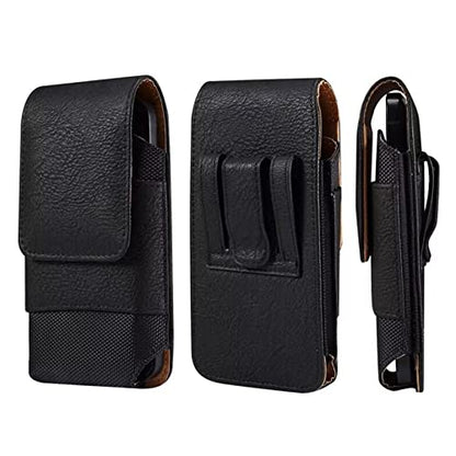 Cell Phone Belt Clip Holster Leather Men, Cell Phone Waist Bag with Card Holder, Vertical Leather Smartphone Pouch with Belt Loop Carry Case Travel Outdoor Camping Phone Belt Holder Wallet Fanny Pack - color: Black, size: 6.1 INCH