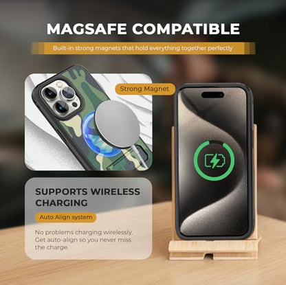 MOTIVE for iPhone 15 Pro Max Case with Belt Clip and Stand,| 6.7" Green - color: Green Camouflage, size: iPhone 15 Pro Max
