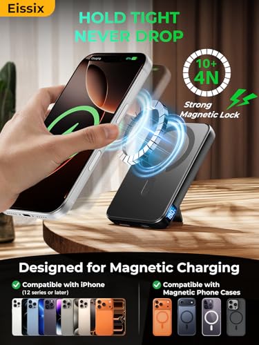 Portable Charger 12000mAh, Foldable Stand, for Magsafe Power Bank | Flight-Safe, 22.5W Fast USB-C & Magnetic Wireless, Power 3 Devices, LED Display, for iPhone 17/16/15/14/13/12, Travel/Cruises