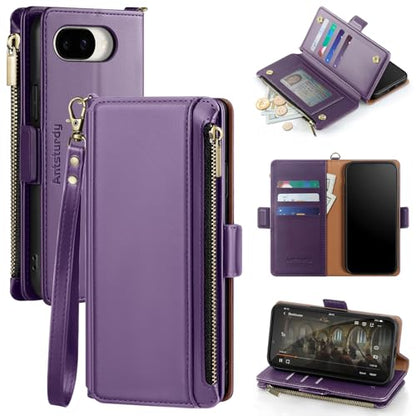 Antsturdy Compatible with Google Pixel 10a Wallet Case with Card Holder Women Men Phone Case RFID Blocking PU Leather Flip Protective Cover Wrist Strap Zipper Credit Card Slots,Purple - color: Purple, size: Google Pixel 10a - 6.3"