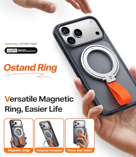 TORRAS (Gen6.0) Magnetic Phone Grip Ring Holder Kickstand, Ostand Ring - color: Silver w/ Braided Strap