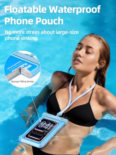 TopMade Floating Waterproof Phone Pouch, 2 Pack IP68 Waterproof Phone Case | Beach/Cruise/Travel Essentials, Detachable Lanyard, Waterproof Pouch for iPhone 17 16 15 Pro Max, Up to 7", Iridescent Blue - color: Blue