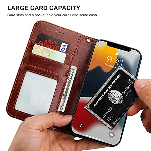 Bocasal Detachable Wallet Case Card Holder for iPhone 13, Brown | RFID Blocking Kickstand Card Slots Holder PU Leather Magnetic Shockproof Wrist Strap Removable Flip Protective Cover 6.1 inch - color: Brown