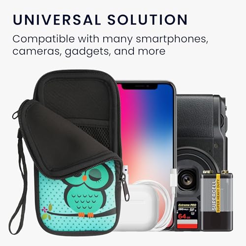 kwmobile Neoprene Sleeve for Smartphone Size XXL - 7" - Shock Absorbing Pouch Case - Protective Phone Bag - Sleeping Owl Turquoise/Brown/Mint - style: Sleeping Owl 37-05-71