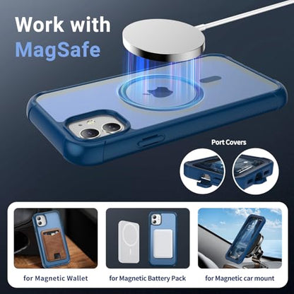 jaroco Magnetic for iPhone 11 Case Heavy Duty Protection Deep Blue | Compatible with MagSafe,Military Grade Drop Protection,Translucent Matte,Non-Slip,Shockproof 2-Layer Durable Bumper Case - color: Deep Blue, size: iPhone 11