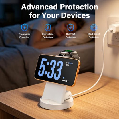 25W Magnetic Fast 3 in 1 Charging Station Wireless Charger Stand - color: White