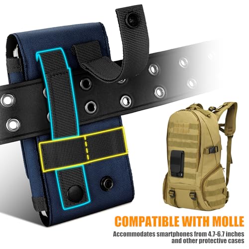 Tactical Molle Phone Cover Case, Heavy Duty Loop Belt Holster Pouch with Flag Patch for iPhone 17 Pro Max/Air/17 Pro/17/16 Pro Max/15 Pro Max/14 Pro Max/13 Pro Max, for Galaxy S26 Ultra - color: Deep Blue