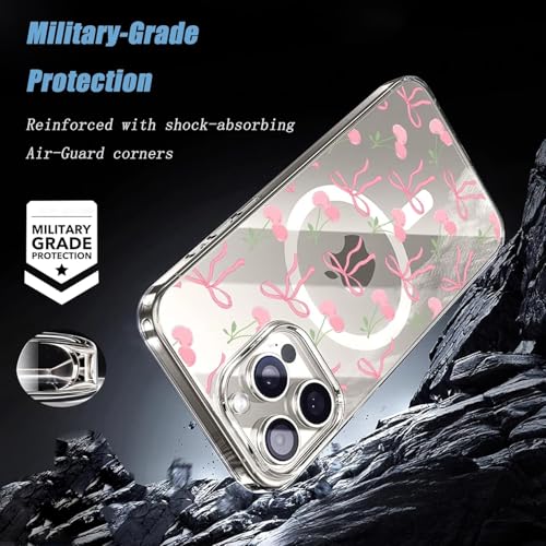 Magenetic Bow Case Compatible with Magsafe for iPhone 13 mini, Clear Phone Cover with Cute Cherry Pattern Soft TPU Hard Back Shockproof Protective Case for iPhone 13 mini - size: for iPhone 13 mini